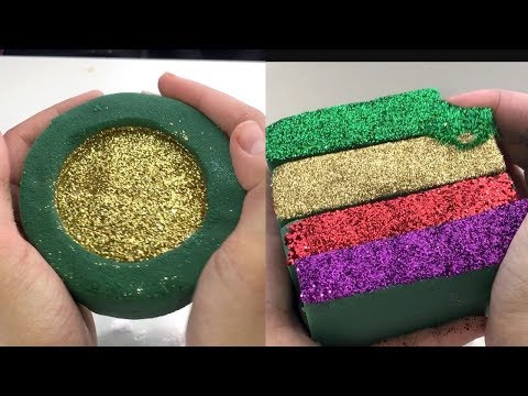 CRUSHING FLORAL FOAM WET Vs DRY AND GUESS THE COLOR GLITTER FOAM SATISFYING ASMR