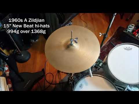 vintage 60s A Zildjian 15" New Beat hi-hats 994g over 1368g