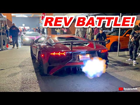 EPIC Lamborghini Aventador SVJ vs SV Rev Battle, Shooting Huge Flames & Cops Love It Too!