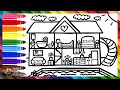 Draw And Color A House With A Pool Drawings For Kids