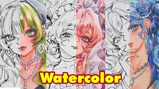 Three Different Girl Styles In - One Frame - Watercolor Painting | Huta Chan