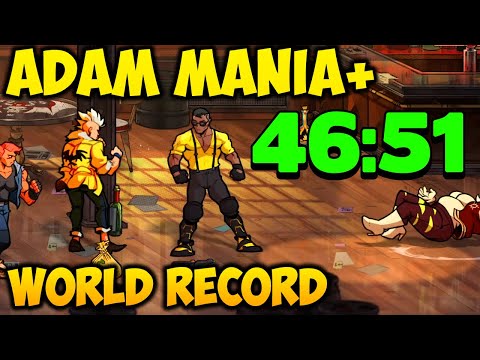Streets of Rage 4 V8 ADAM MANIA+ SPEEDRUN WORLD RECORD! 46:51