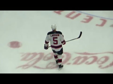 Adam Larsson during pre-game warm-up at the Devils @ Senators hockey game