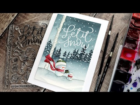 Holiday Card Series 2020 - Day 1 - Winter Scene with No-Line Watercoloring