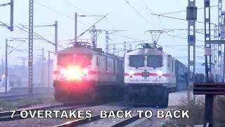 Download lagu 7 Overtakes Back to Back | 3 Rajdhani  Humsafar & other SF trains overtakes Amrapali Exp at Dadri mp3