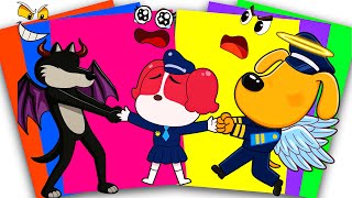 [PaperDIY] ANGEL SHERIFF LABRADOR Rescues PAPILLON From DEMON BLACK FOX! ⚔️🔥 | Sticker Book DIY