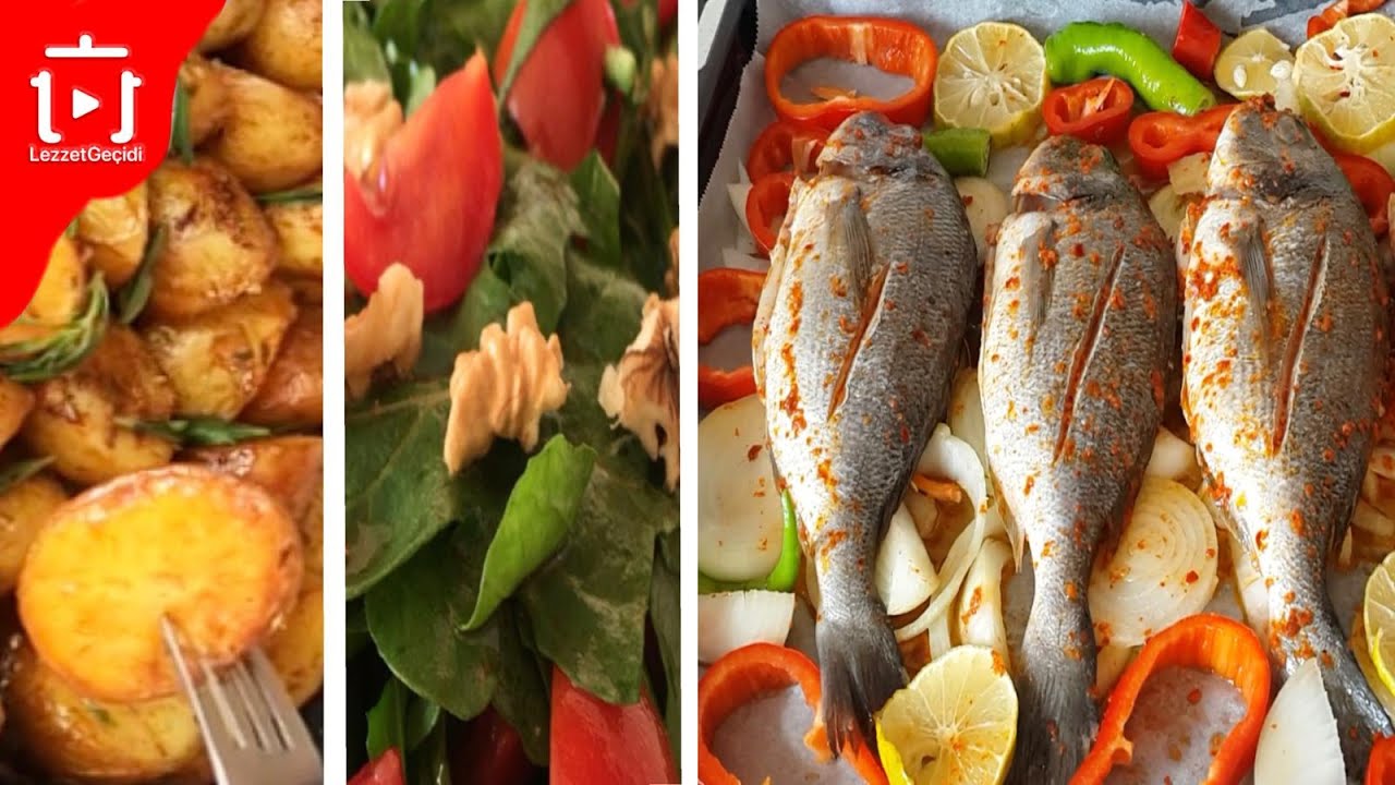 Balık Menüsü 3 Çeşit Pratik Akşam Yemeği Menüsü – Tavada Patates , Fırında Çupra , Salata