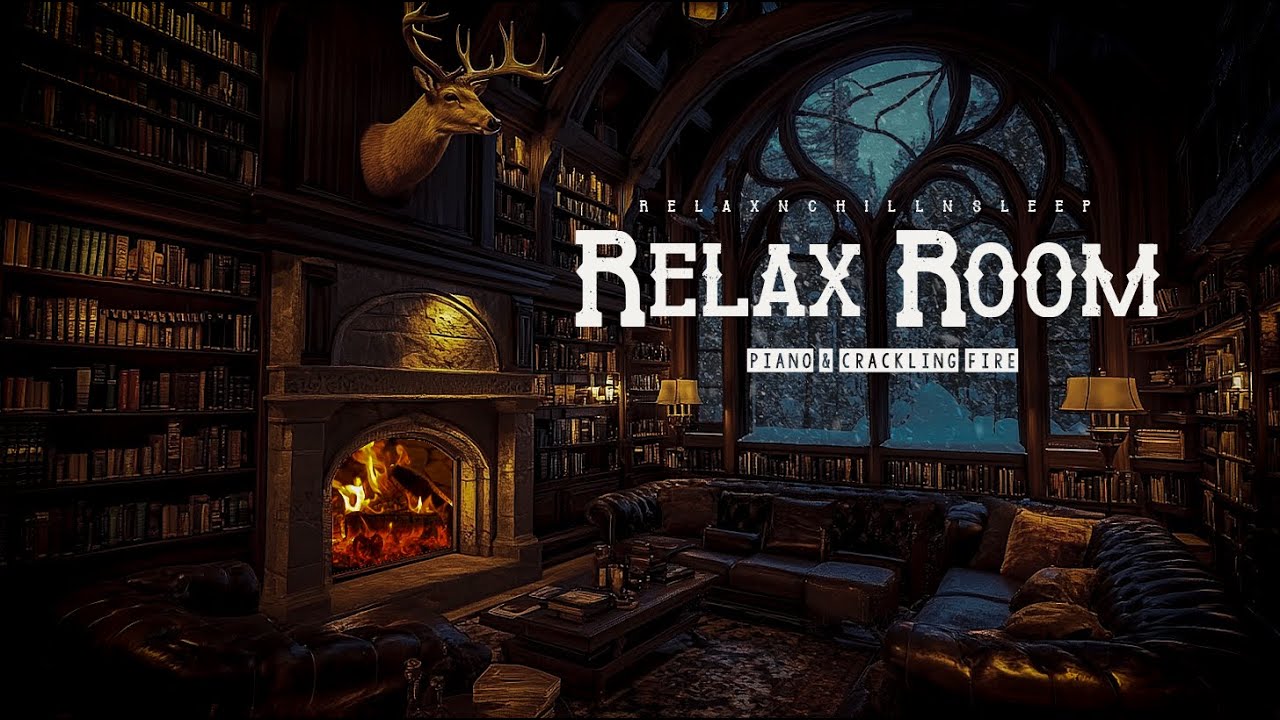 Cozy Nighttime Ambiance | Fireplace Ambiance, and Gentle Piano Melodies for Relaxation, Better Sleep