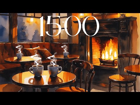 15 Minute Countdown Timer - Cozy Coffee Shop With Fireplace & Music (Jazz)