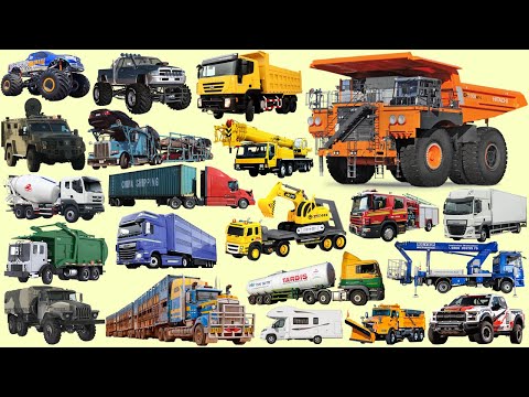 Trucks Name Sounds, Trucks Collection, Trucks Name list - Dump truck, Monster truck, Mining, Crane