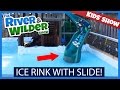 BACKYARD ICE RINK WITH A SLIDE TV FOR KIDS