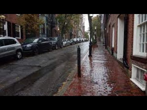 Walking in the Rain in Boston, MA (Binaural Rain iBeacon Hill) WITH RELAXING SON