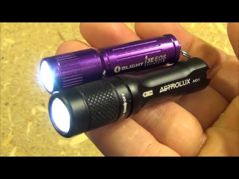 Olight i3e and Astrolux A01 Flashlights Review (AAA Battery Lights) Video