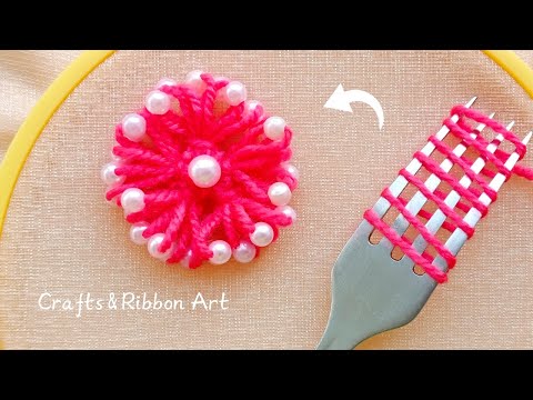 It's so Cute 💖🌟 Super Easy Woolen Flower Making Trick with Fork - You will Love It- DIY Yarn Flowers