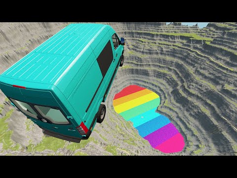 Leap Of Death Car Jumps & Falls Into Colored Pool #2 – BeamNG.Drive