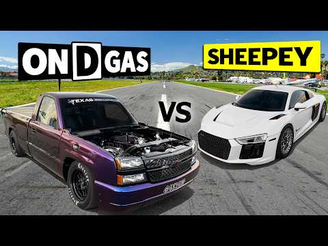 Drag Race TITANS Duke it out! @ONDGAS' 1500hp Twin Turbo Silverado vs @SheepeyRace's 1200hp R8