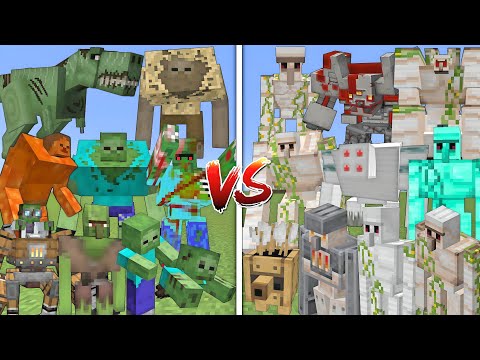 ALL MUTANT ZOMBIES VS ALL MUTANT IRON GOLEMS ALLIANCE MOBS BATTLE IN MINECRAFT