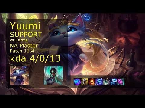 Yuumi Support & Ezreal vs Karma & Kai'Sa - NA Master 4/0/13 Patch 11.4 Gameplay