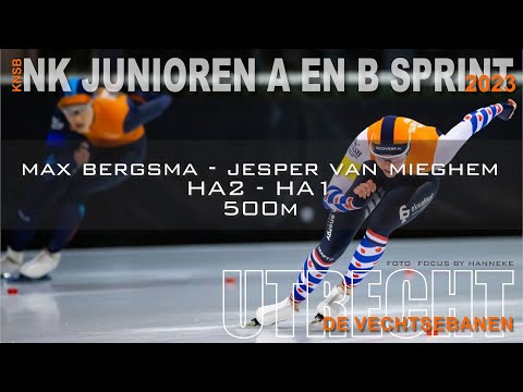 Max Bergsma - Jesper van Mieghem 500m zaterdag NK Junioren Sprint Utrecht 2023