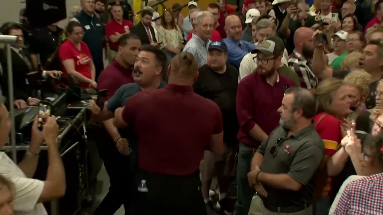 JD Vance reaction to protester kicked out of Kansas MAGA rally supporting Sen. Roger Marshall