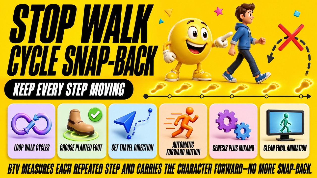 Fix Walk Cycle Snap-Back – Extend Walk Motion Forward! – Blender T.V. Studio (DAZ to Blender Ed.