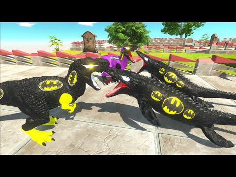 BATMAN T-REX COUPLE VS BATMAN MOSASAURUS COUPLE DEATH RUN - Animal Revolt Battle Simulator