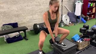 Dumbbell Between-Bench Squat exercise video thumbnail