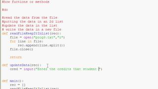 Use of 2D list, methods, reading, writing files in a single PYTHON project.