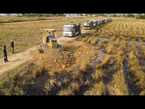 Nicely Landfill Task! Skill KOMATSU Bulldozer D31PX And 5t Dump Trucks Process