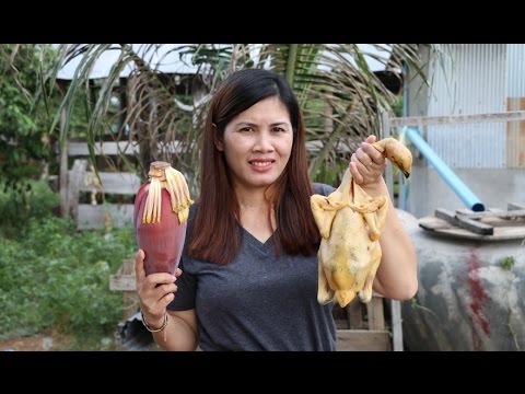 How to grilled chicken with banana flower - Beautiful Girl Cooking - Village Food Factory