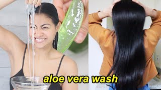 My ALOE VERA HAIR WASH ROUTINE | How to apply aloe vera gel in the shower