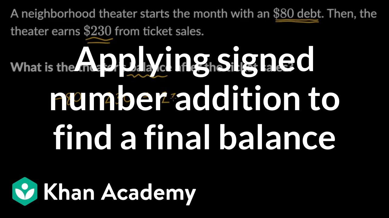 Applying signed number addition to find a final balance