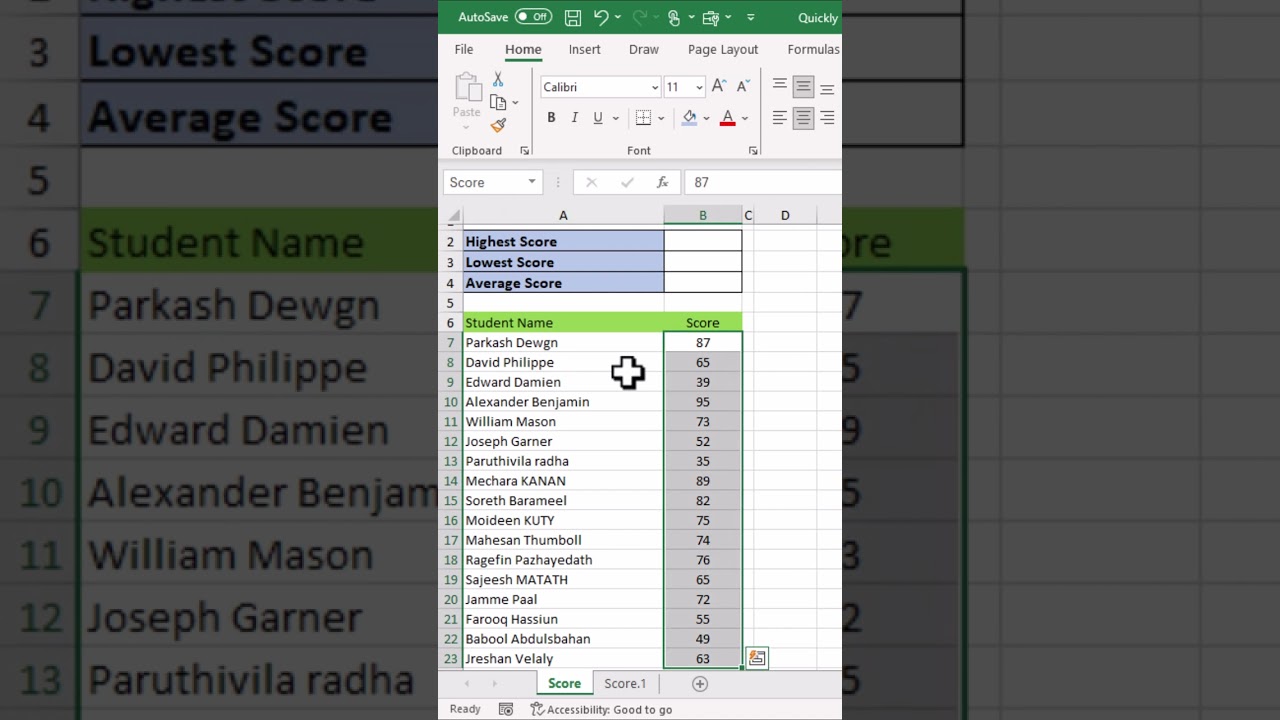 How to Find Highest, Lowest and Average Score (Values) in Excel