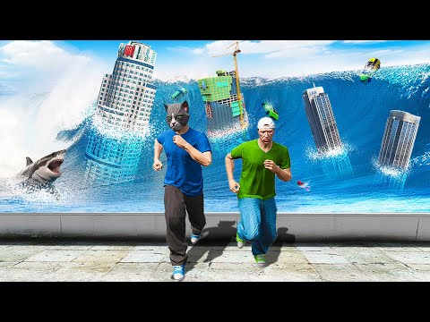 ВЫЖИВАНИЕ ВМЕСТЕ С РАЙЛЮХОЙ В ОГРОМНОМ ЦУНАМИ! КАК ПЕРЕЖИТЬ КОНЕЦ СВЕТА 🌊 ГТА 5 МОДЫ МУРКА