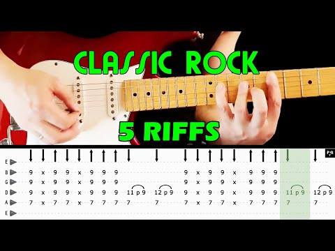 5 CLASSIC ROCK RIFFS you can play along with RIGHT NOW - Guitar lesson (with tabs) Video