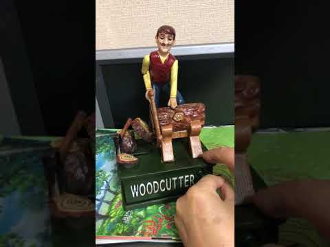 Mechanical Coin Savings Bank Woodcutter Saw Log Cast Iron Hand Painted Replica