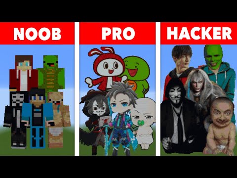 okojo - NOOB VS PRO VS HACKER Minecraft Pixel art✨JJ＆Makey ＆ Anonymous ＆ Mr.Bean