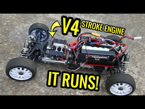 RAT ROD 4 CYLINDER V400 FOUR STROKE NITRO RC ENGINE - Build Series Part 5! YES, IT RUNS!! First Test