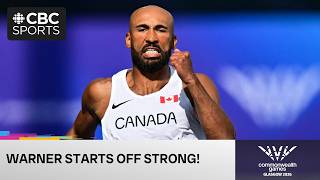 Men's decathlon 100m race heat#2 featuring Damian Warner pm Day 7 of the Commonwealth Games
