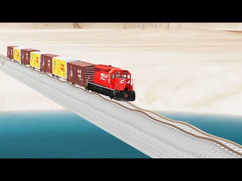 Impossible Small Up and Down Rail Tracks vs Trains crossing-Beamng Drive