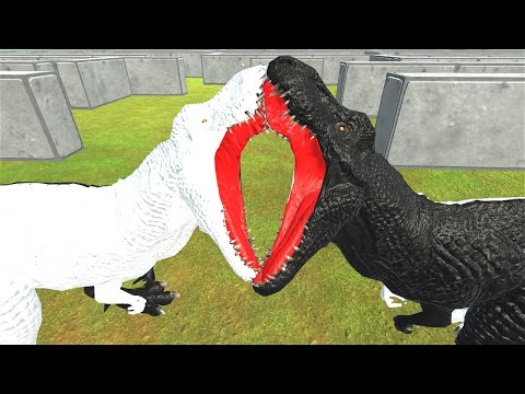BLACK AND WHITE T-REX ESCAPE FROM THE A[MAZE]ING MAZE - Animal Revolt Battle Simulator