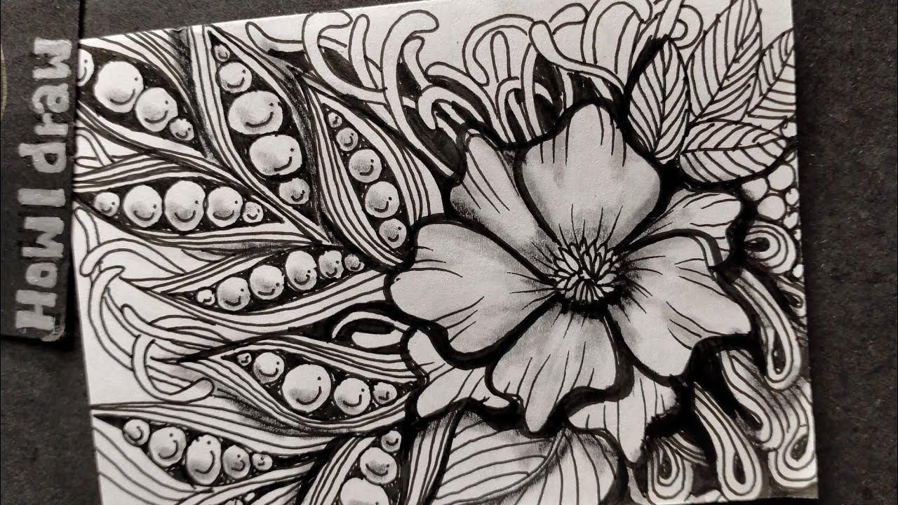 Zentangle Doodle Floral Art Ideas //How do I draw a black and white beautiful flower//2025_02