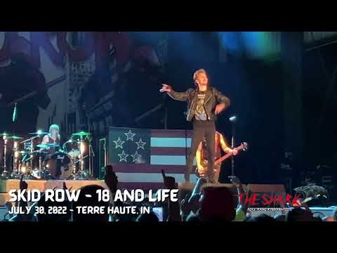 Skid Row performing "18 And Life" in Terre Haute, IN on July 30, 2022