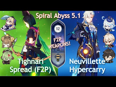 NEW Spiral Abyss 5.1! C0 TIGHNARI SPREAD (F2P) x C0 NEUVILLETTE HYPERCARRY | Floor 12 Genshin Impact