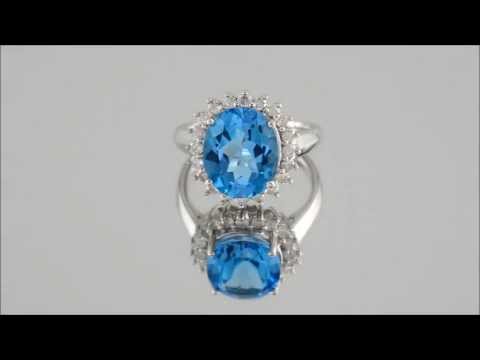 9ct White Gold 1/2ct Diamond And Blue Topaz Cluster Ring - D7959