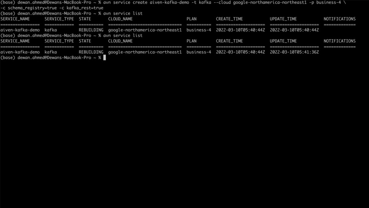 Video deploying a service on the Aiven platform