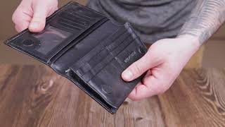 Надійний чоловічий гаманець з натуральної гладкої шкіри в дві додавання ST Leather 19414 чорний