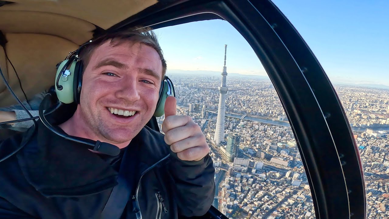 Join traveler as he experiences scenic helicopter ride over Tokyo!