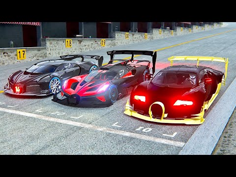 Bugatti Bolide GTR vs Bugatti Black Devil VGT vs Bugatti Veyron GTR - Drag Race 10 KM