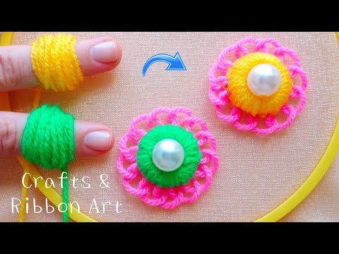 Easy Woolen Craft Ideas with Finger - Hand Embroidery Amazing Trick - DIY Woolen Flower -Sewing Hack